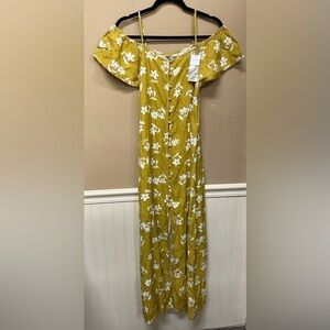 Billabong X Sincerely Jules Shoulder Sway Maxi Dress Size S Yellow Mustard NWT